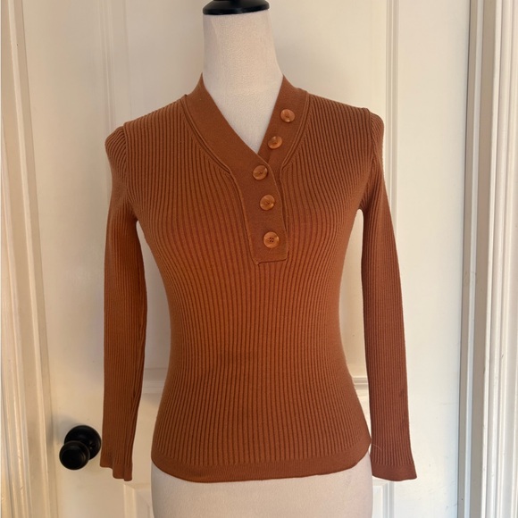 Women's Ribbed Button-Up Sweater - Picture 1 of 5